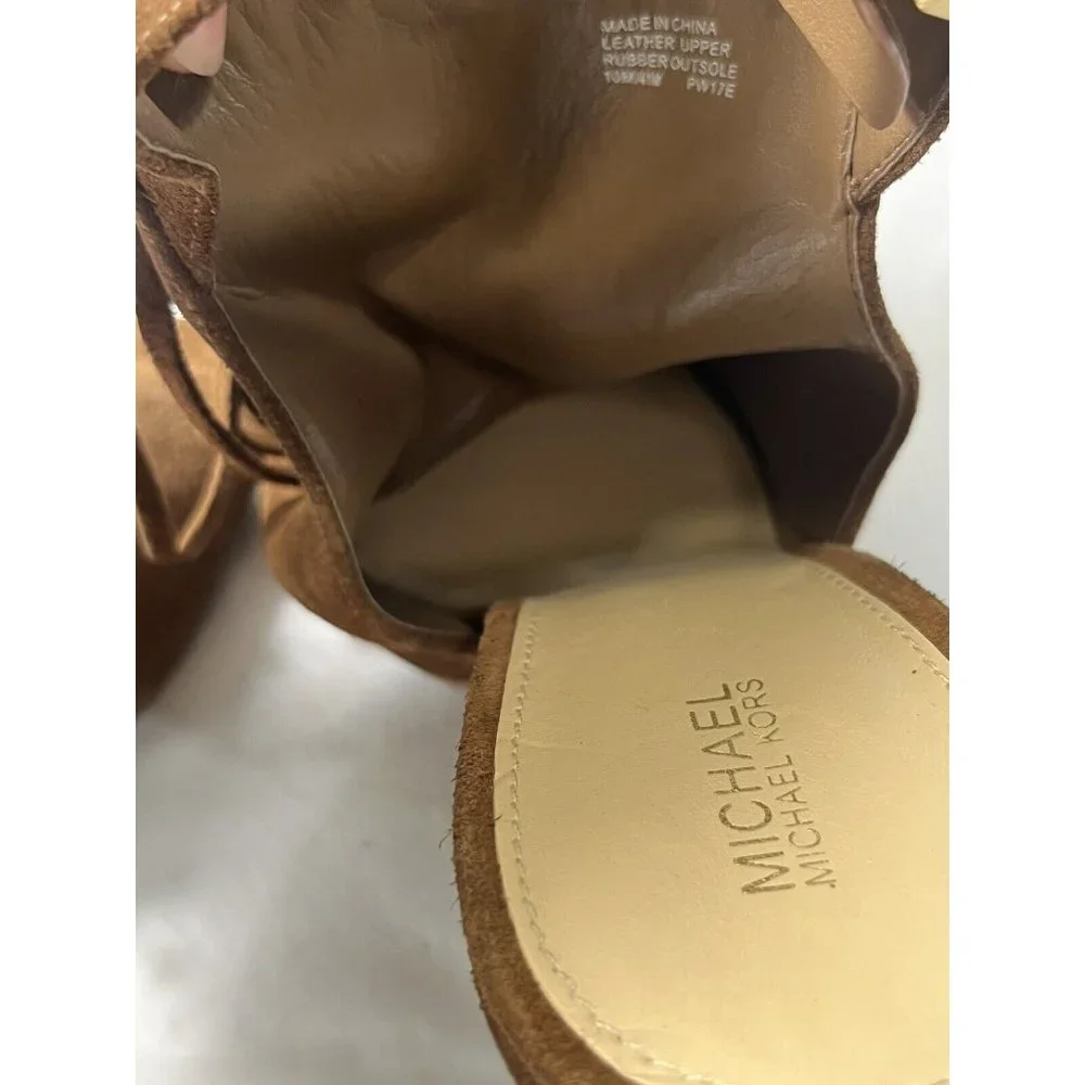 Michael Kors Brown Suede Fringe Peep-Toe Slingback Heels